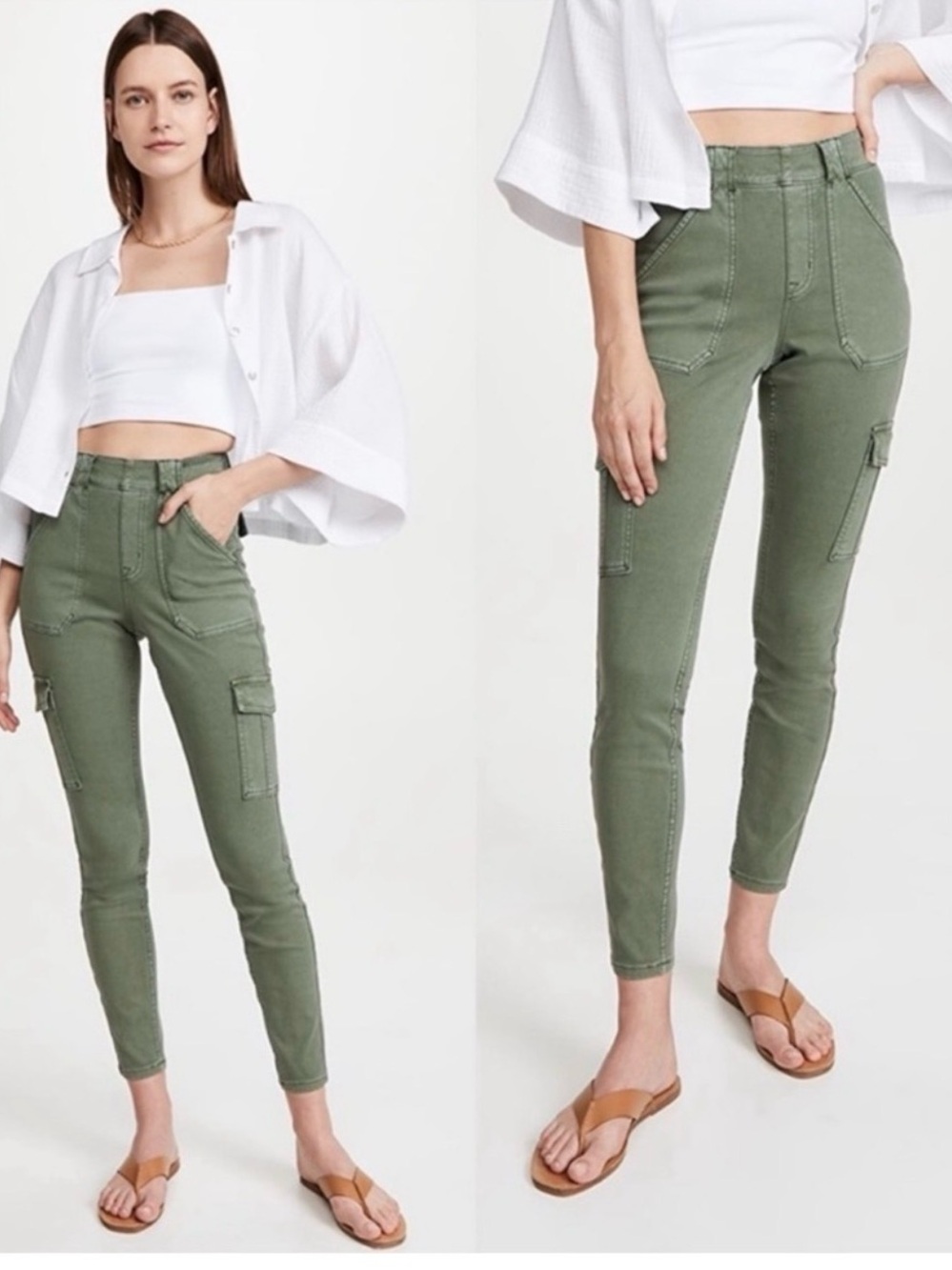 Spanx Twill Ankle Cargo Pants Size L Tummy Control